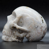 Moonstone with Green Tourmaline Human Skull