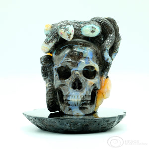 Opal Skull with Obsidian Plate